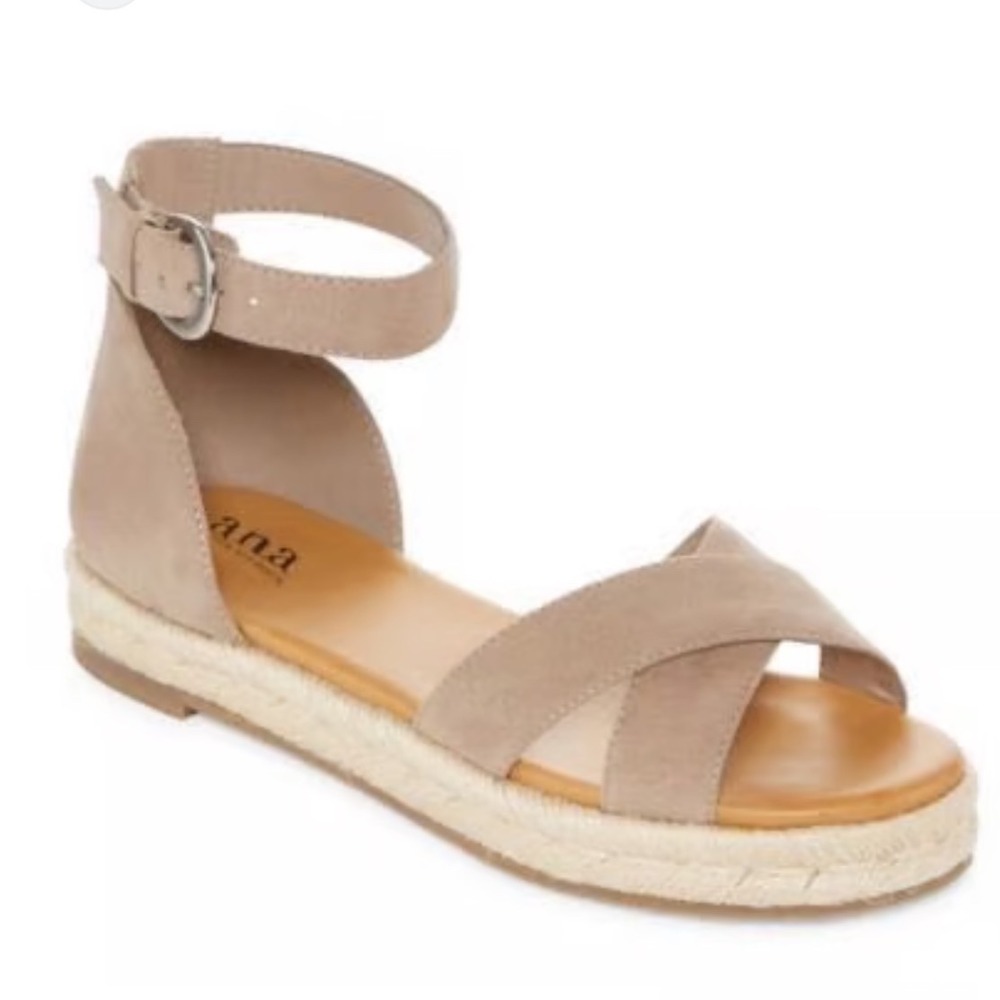 A.N.A Blaze Taupe Faux Suede Espadrille Ankle Strap Sandals Women's Size 7